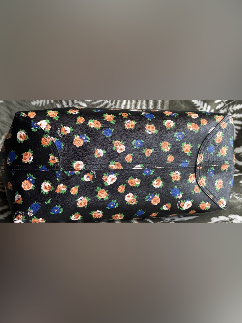 Coach Black Floral Print Tote with Orange and Blue Blooms,REVERSIBLE Bag - Picture 11 of 15
